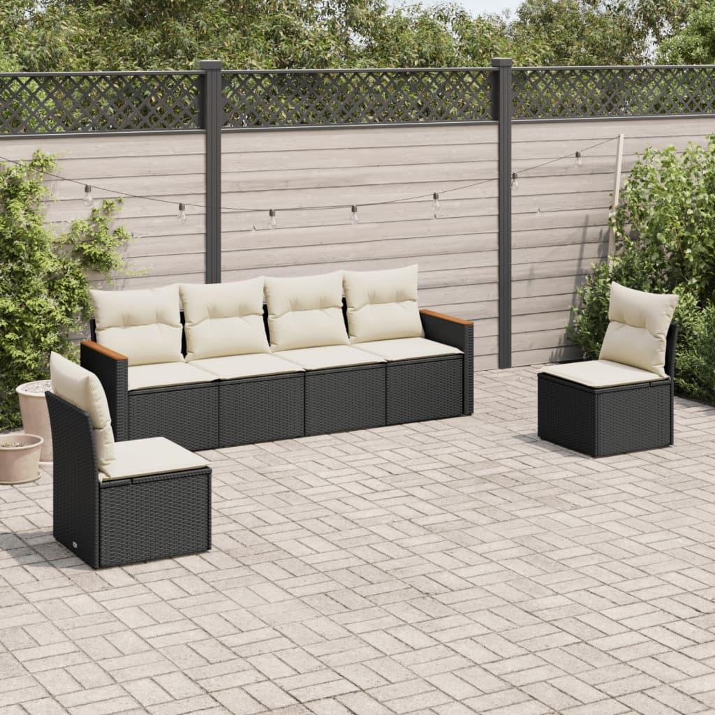 Sofasæt Til Haven 6 Dele Med Hynder Polyrattan Beige - Sort og cremefarvet / Uden bord
