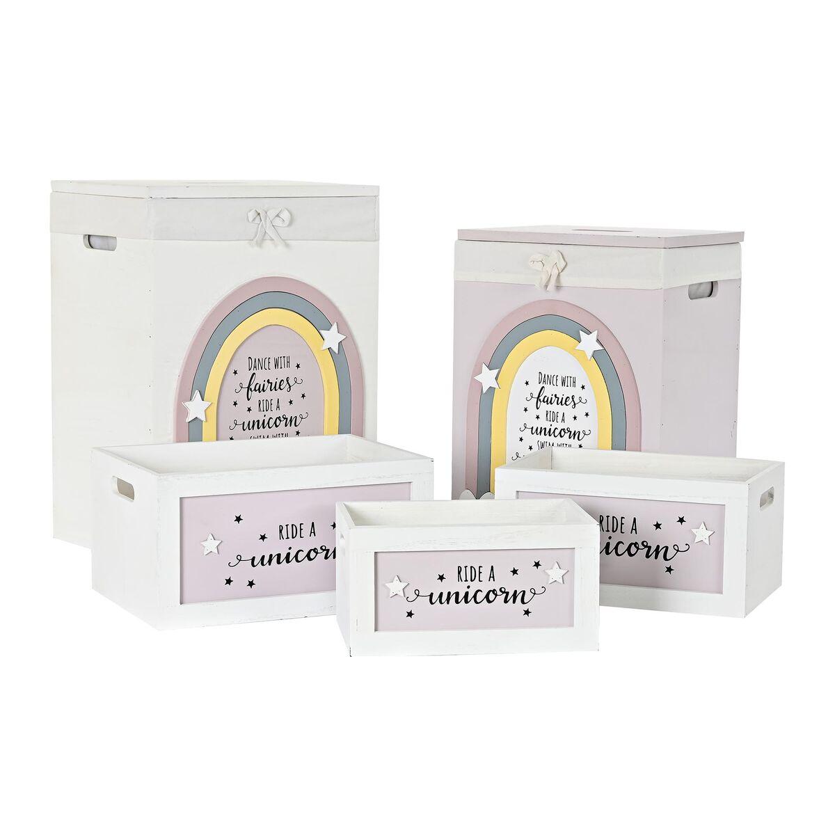 Sæt med kurve til børn - paulownia træ, hvid/gul/grå/pink, 5 dele (40 × 30 × 55 cm)