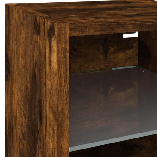 Væghængt tv-bord med LED-lys 30×28,5×30 cm - røget egetræsfarve