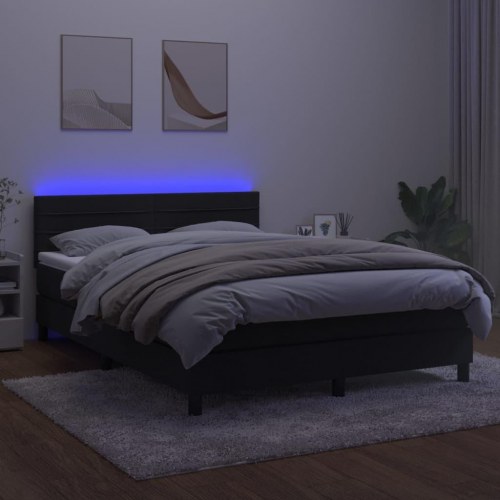 Kontinentalseng i fløjl med madras og LED-lys 140 x 190 cm - sort