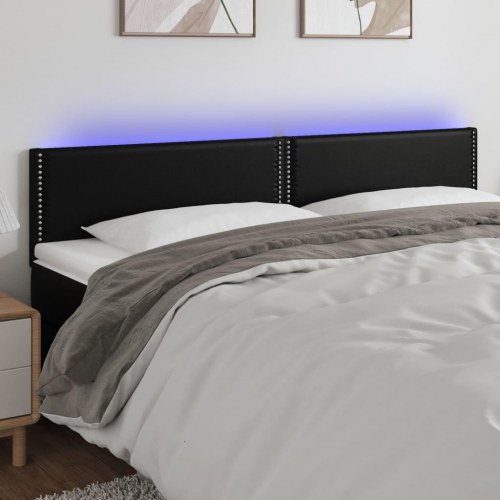 Sengegavl med LED-lys 180x5x78/88 cm kunstlæder sort