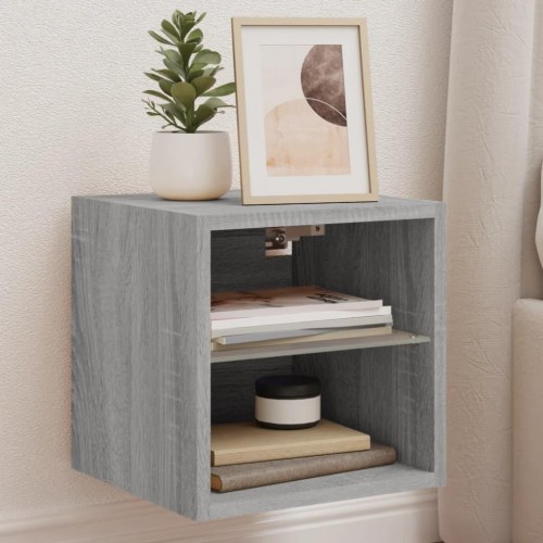 Væghængt tv-bord med LED-lys 30×28,5×30 cm - grå sonoma-eg