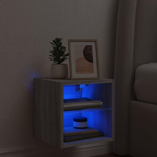 Væghængt tv-bord med LED-lys 30×28,5×30 cm - grå sonoma-eg