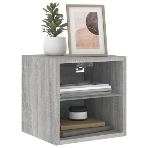 Væghængt tv-bord med LED-lys 30×28,5×30 cm - grå sonoma-eg