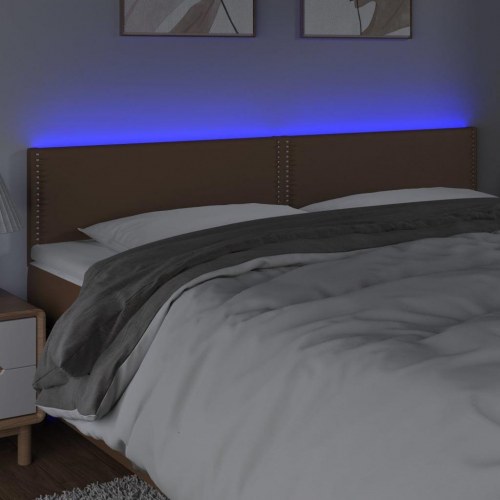 Sengegavl med LED-lys 180x5x78/88 cm kunstlæder brun