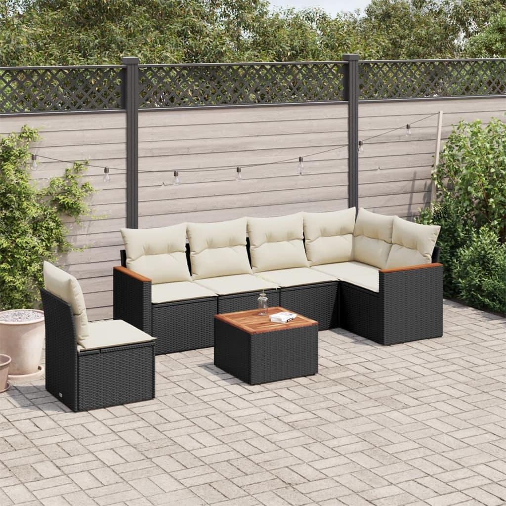 Sofasæt til haven i polyrattan - 7 dele med hynder, sort