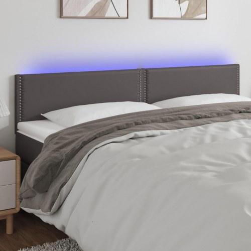 Sengegavl med LED-lys 180×5×78/88 cm - kunstlæder, grå
