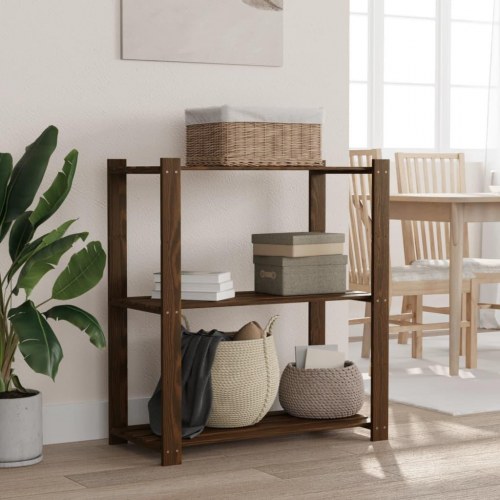 Opbevaringsreol med 3 hylder - 80×38×90 cm i massivt fyrretræ, brun