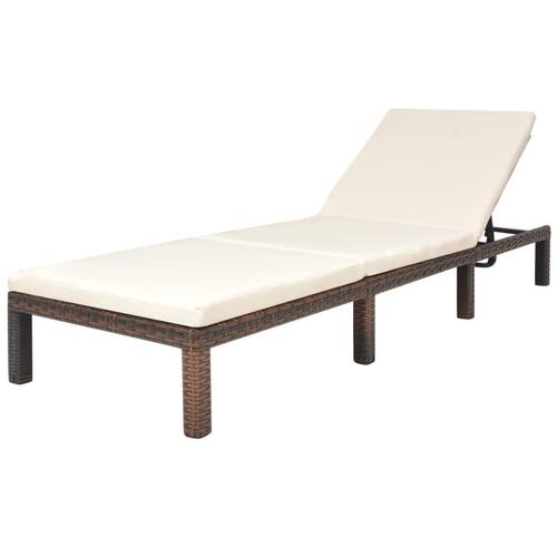 Liggestol med hynde polyrattan brun
