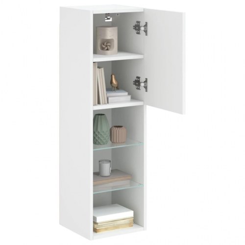 Tv-borde sæt med LED-lys - 2 væghængte enheder, hvid 30,5×30×102 cm