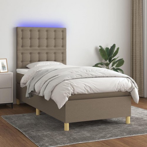 Kontinentalseng med LED-lys 100×200 cm - stof gråbrun