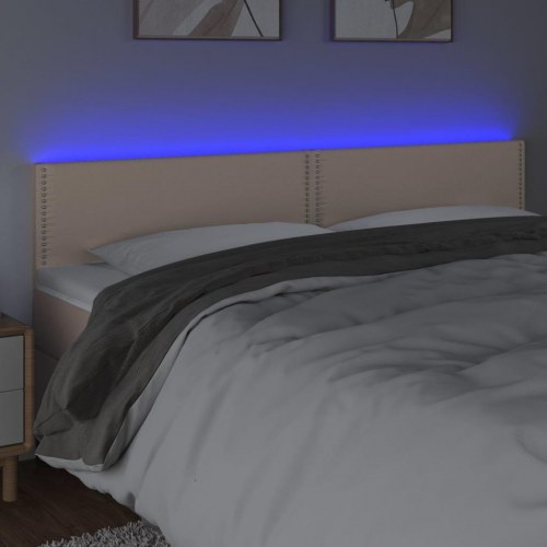 Sengegavl med LED-lys 180x5x78/88cm kunstlæder cappuccinofarvet