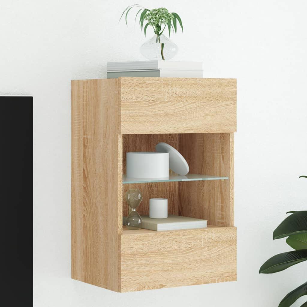 Væghængt Tv Bord Med Led Lys 40x30x60 5 Cm Sonoma Eg