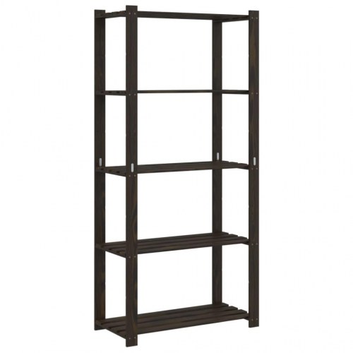 Opbevaringsreol i massivt fyrretræ - 5 hylder, 80×38×170 cm, sort