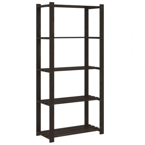 Opbevaringsreol i massivt fyrretræ - 5 hylder, 80×38×170 cm, sort