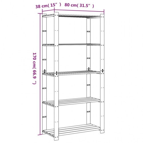 Opbevaringsreol i massivt fyrretræ - 5 hylder, 80×38×170 cm, sort