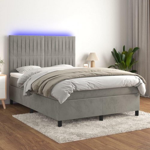 Kontinentalseng med LED-lys 140×190 cm - velour, lysegrå