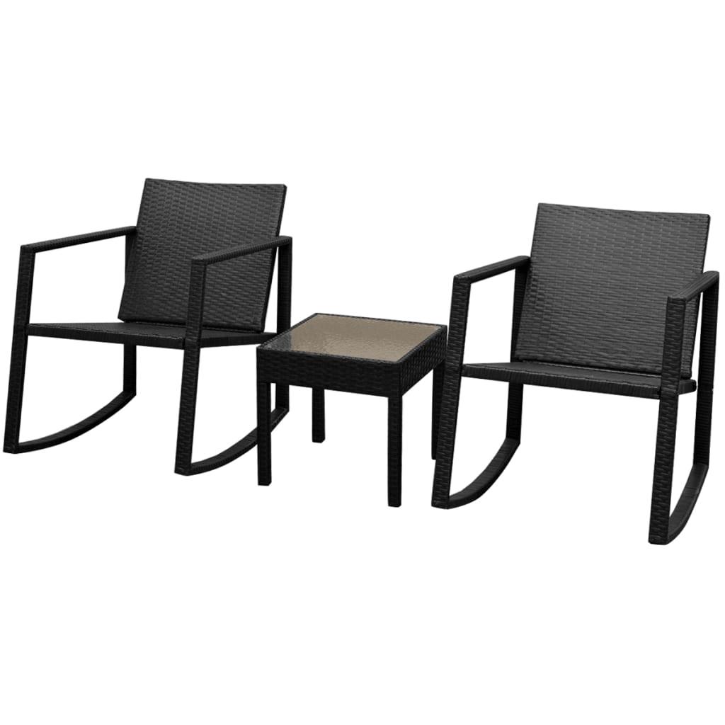 Bistrosæt 3 dele i polyrattan med gyngestole og bord - sort