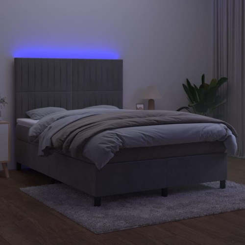 Kontinentalseng med LED-lys 140×190 cm - velour, lysegrå