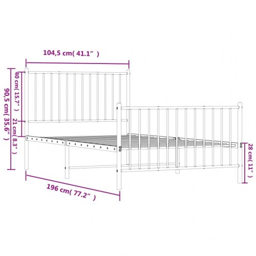 Sengeramme med gavl og fodgærde 100×190 cm - metal, hvid