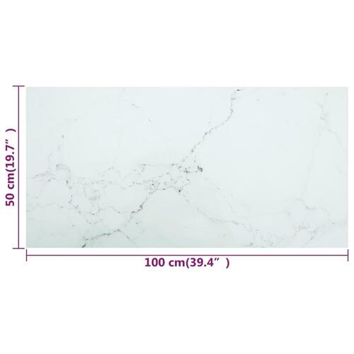 Bordplade 100x50 cm 6 mm hærdet glas med marmordesign hvid