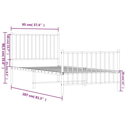Sengeramme med gavl og fodgærde 90×200 cm - metal, hvid