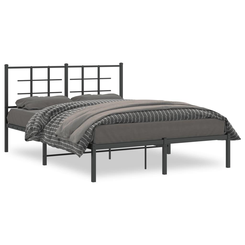 Sengeramme Med Sengegavl Metal - Sort / med hovedgærde / 140 x 200 cm