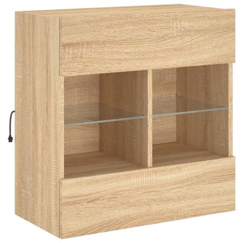 Væghængt tv-bord med LED-lys 58,5 x 30 x 60,5 cm - sonoma-eg