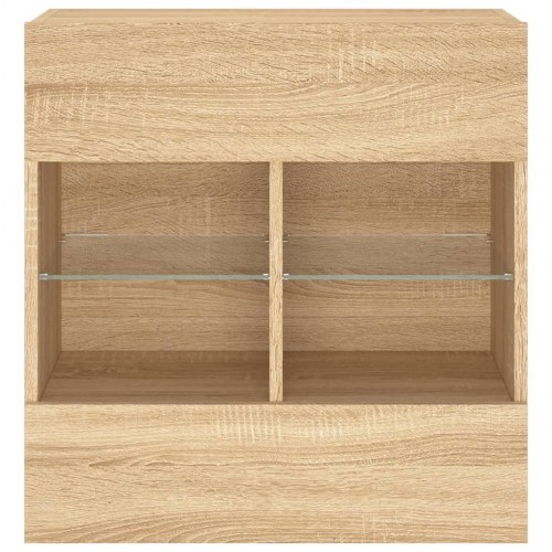 Væghængt tv-bord med LED-lys 58,5 x 30 x 60,5 cm - sonoma-eg