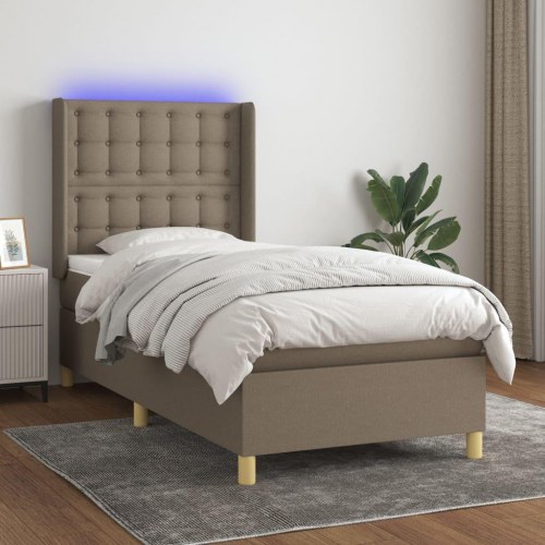 Kontinentalseng med LED-lys 100×200 cm - stof, gråbrun