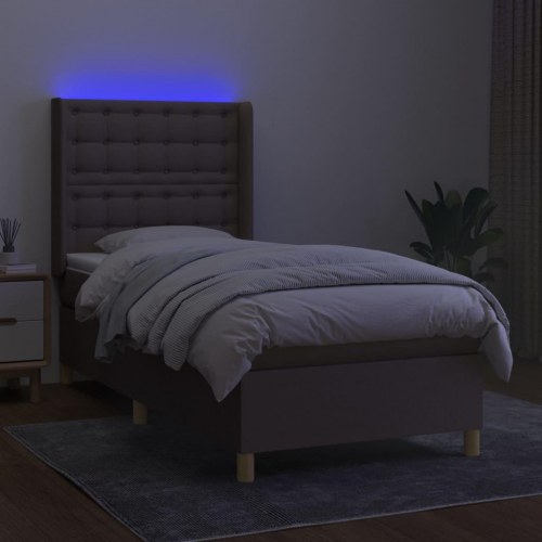 Kontinentalseng med LED-lys 100×200 cm - stof, gråbrun