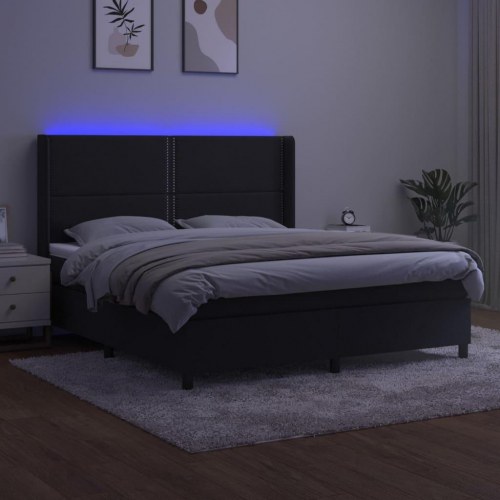 Kontinentalseng med LED-lys 160×200 cm i sort fløjl