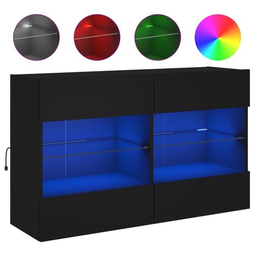 Væghængt tv-bord med LED-lys 98,5x30x60,5 cm sort