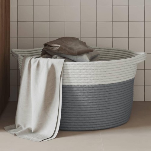 Opbevaringskurv Ø40 x 25 cm - grå og hvid