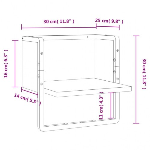 Væghylde med stang 30x25x30 cm sonoma-eg