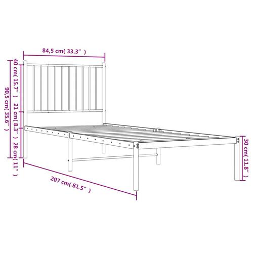 Sengeramme med sengegavl 80x200 cm metal hvid