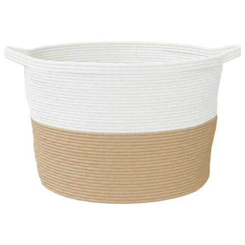 Vasketøjskurv Ø60 × 36 cm i bomuldsreb - beige/hvid