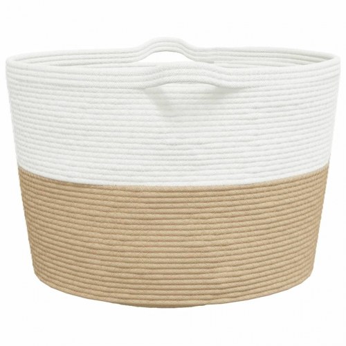 Vasketøjskurv Ø60 × 36 cm i bomuldsreb - beige/hvid