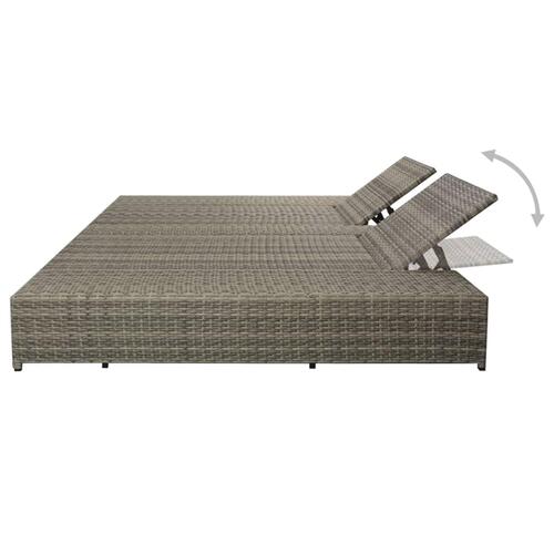 Dobbelt solseng med hynde polyrattan grå