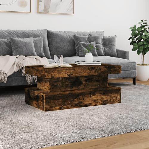Sofabord med LED-lys 90x50x40 cm røget egetræsfarve