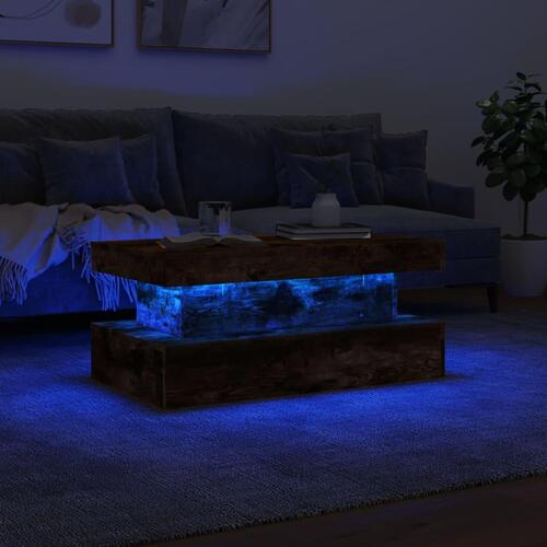 Sofabord med LED-lys 90x50x40 cm røget egetræsfarve