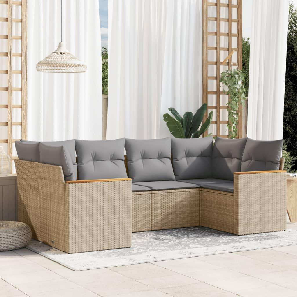 Havesofasæt 6 dele med hynder polyrattan beige billede