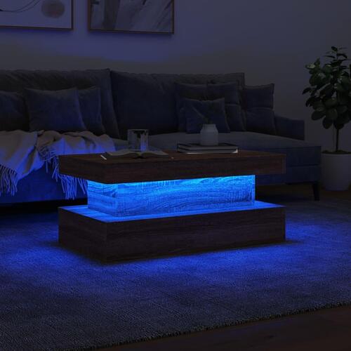 Sofabord med LED-lys 90x50x40 cm brun egetræsfarve