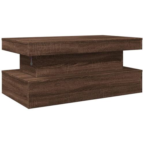 Sofabord med LED-lys 90x50x40 cm brun egetræsfarve