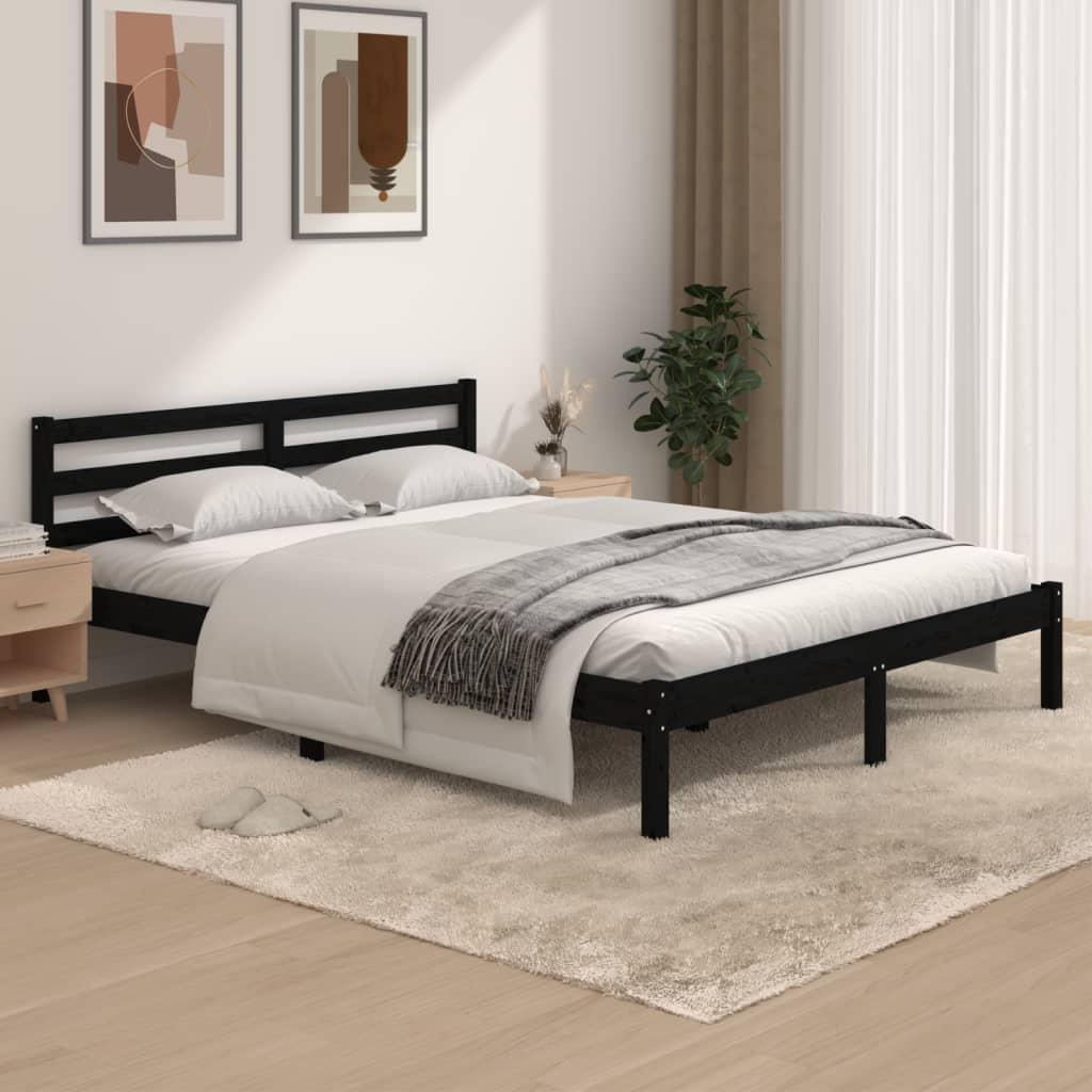 Sengeramme 150x200 cm King Size massivt fyrretræ sort