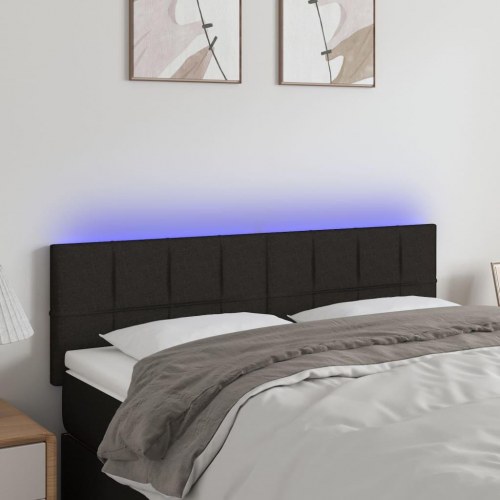Sengegavl med LED-lys 144 x 5 x 78/88 cm - sort