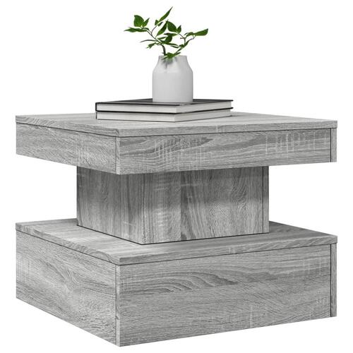 Sofabord med LED-lys 50x50x40 cm grå sonoma-eg