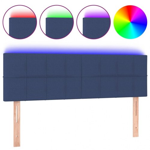 Sengegavl med LED-lys 144 x 5 x 78/88 cm stof - blå