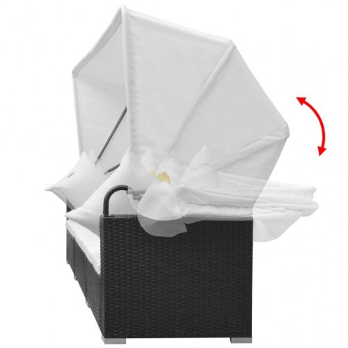 Haveloungesæt 7 dele med baldakin polyrattan sort