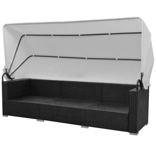 Haveloungesæt 7 dele med baldakin polyrattan sort